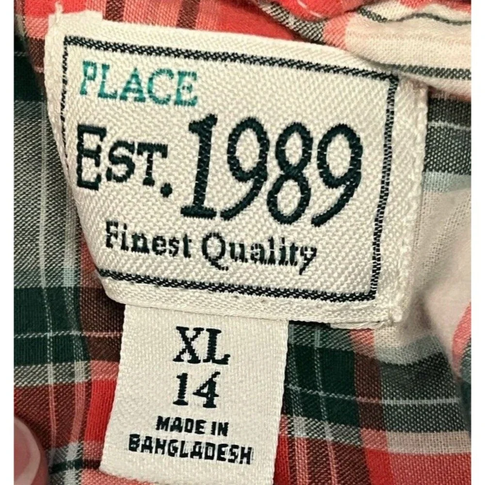 The Children’s Place Orange Plaid Button Up Long Sleeve Shirt Youth Size 14